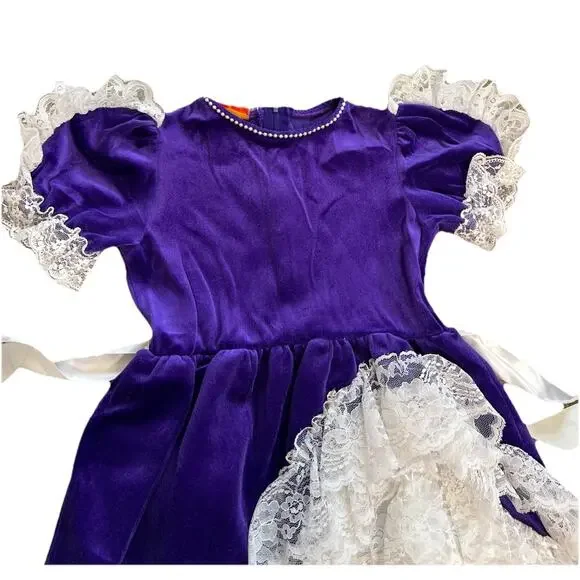 Vintage Classmate Fashions Velvet Purple Dress Ruffles Retro Kids Size 6